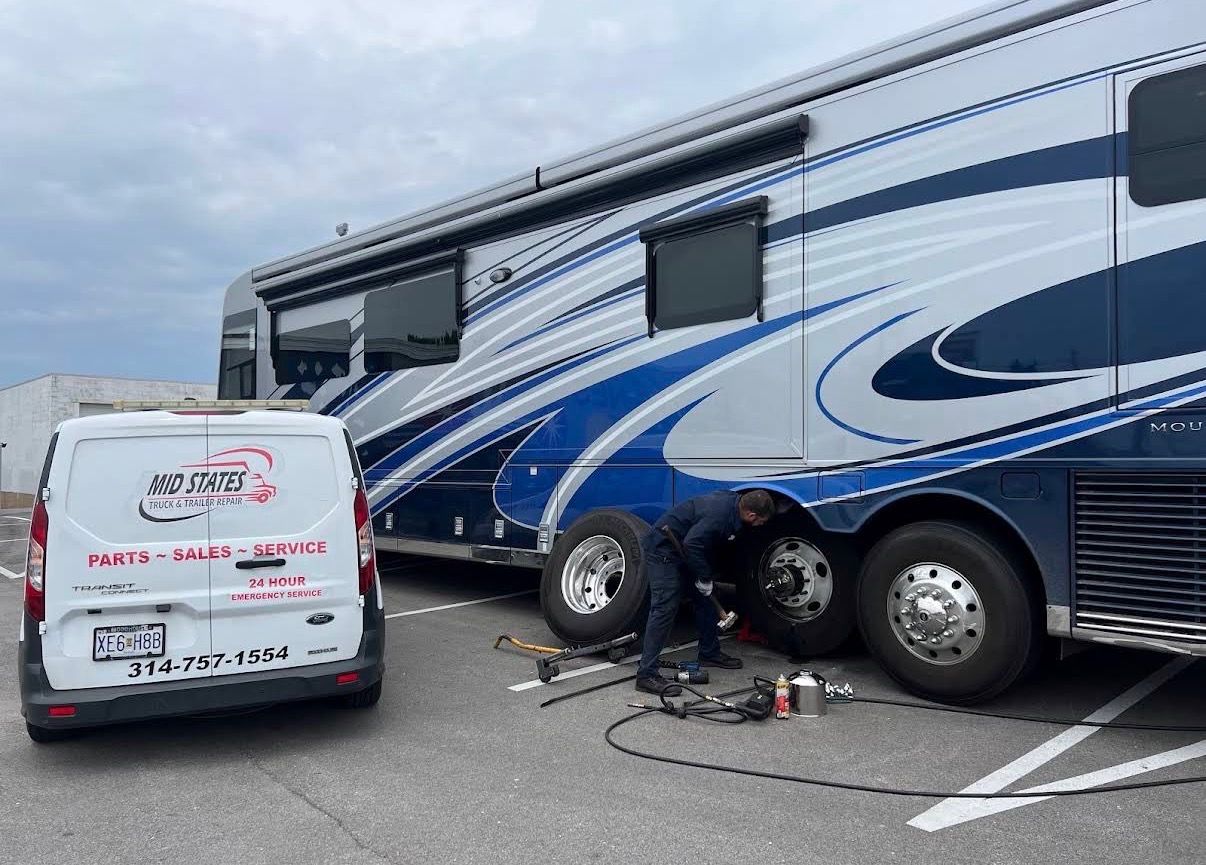 Mobile tire service on a motor coach