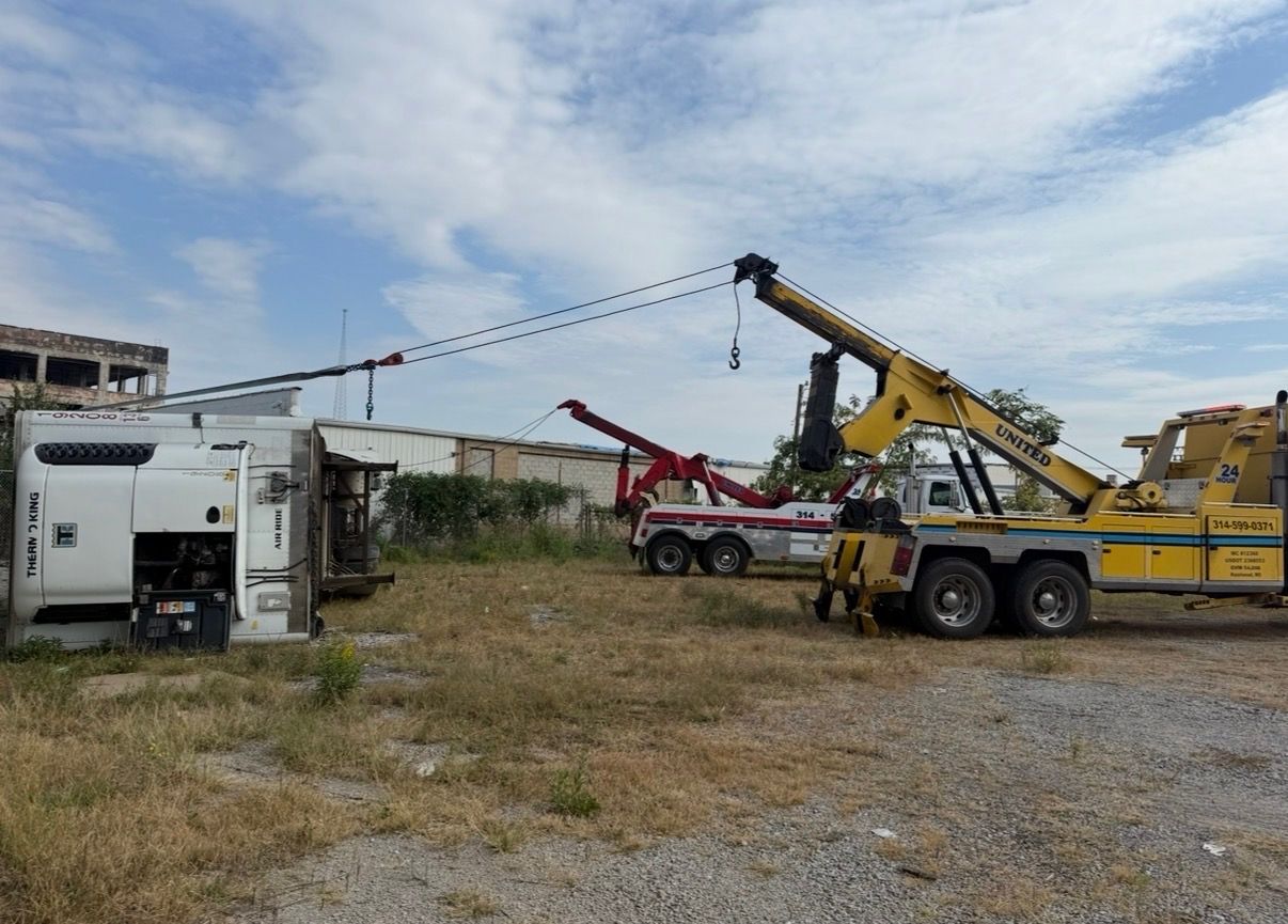 United Towing rotator crane recovering an overturned trailer